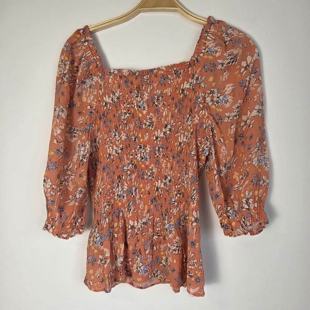 Nanette Lepore Floral Ruffled Smocked Peplum Blouse - Picture 6 of 12